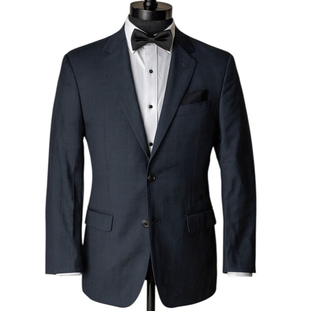 Brooks Brothers Mens 39R Blue Wool Blazer Sport Coat Windowpane Saxxon 1818 USA